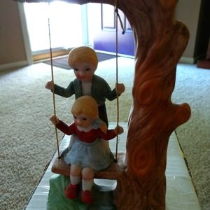 😀 BISQUE BOY GIRL ON SWING FIGURINE Great Condition No Box